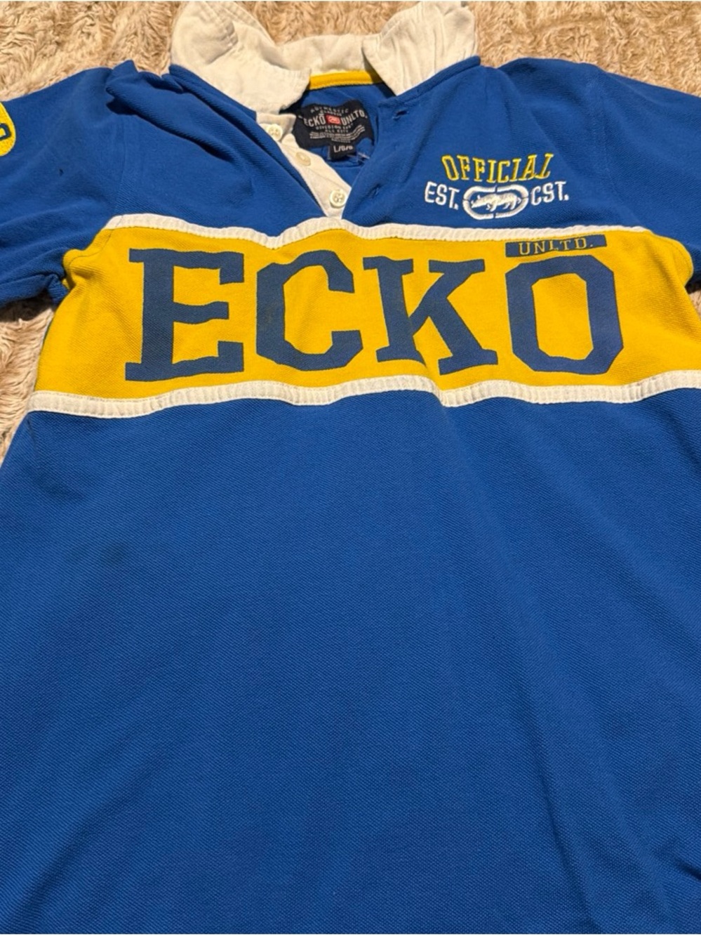 Ecko Unlimited Blue and Yellow Rugby Polo Tee
